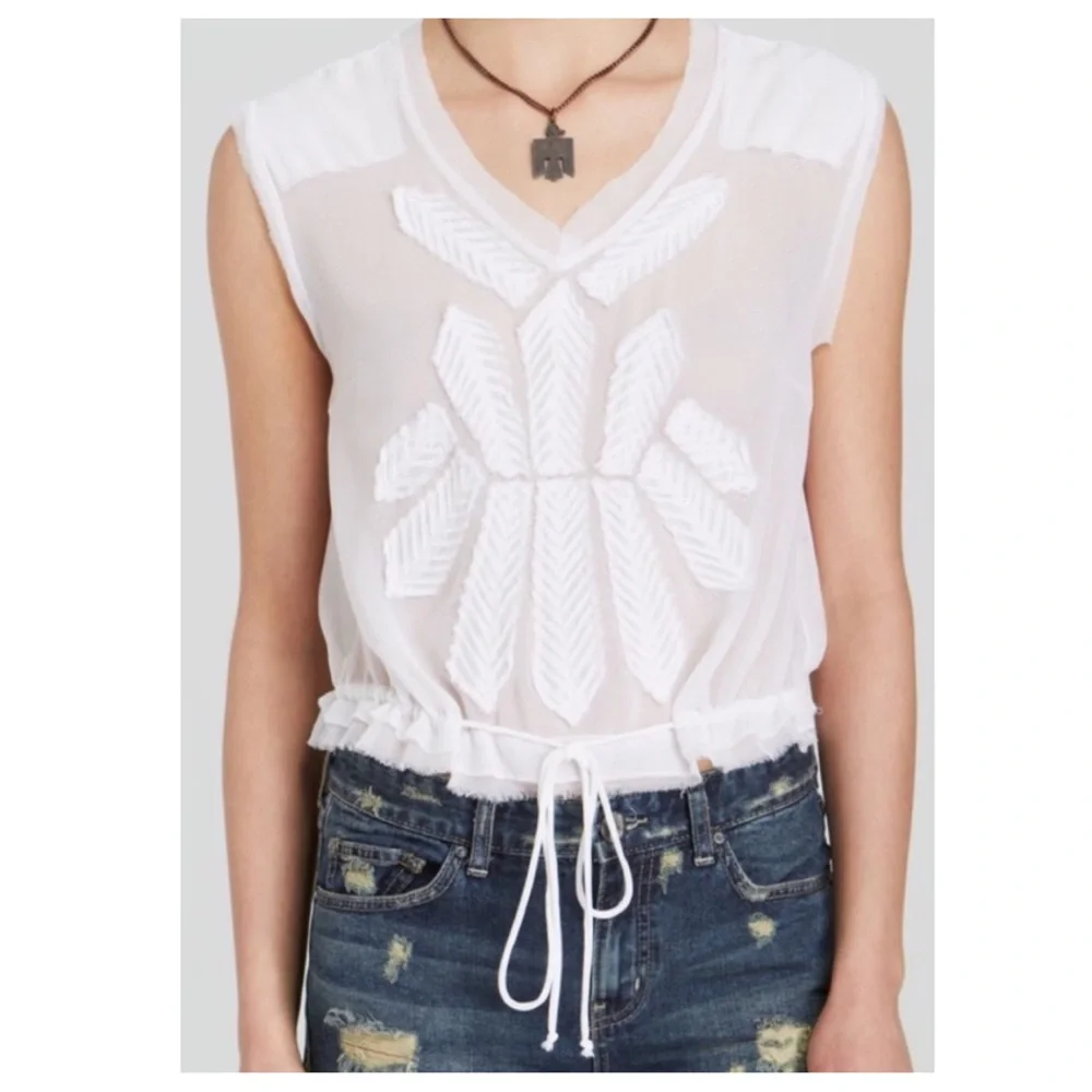 NWT | Free People Pennies Storytellers Sheer Raw Edge Top - Picture 1 of 8